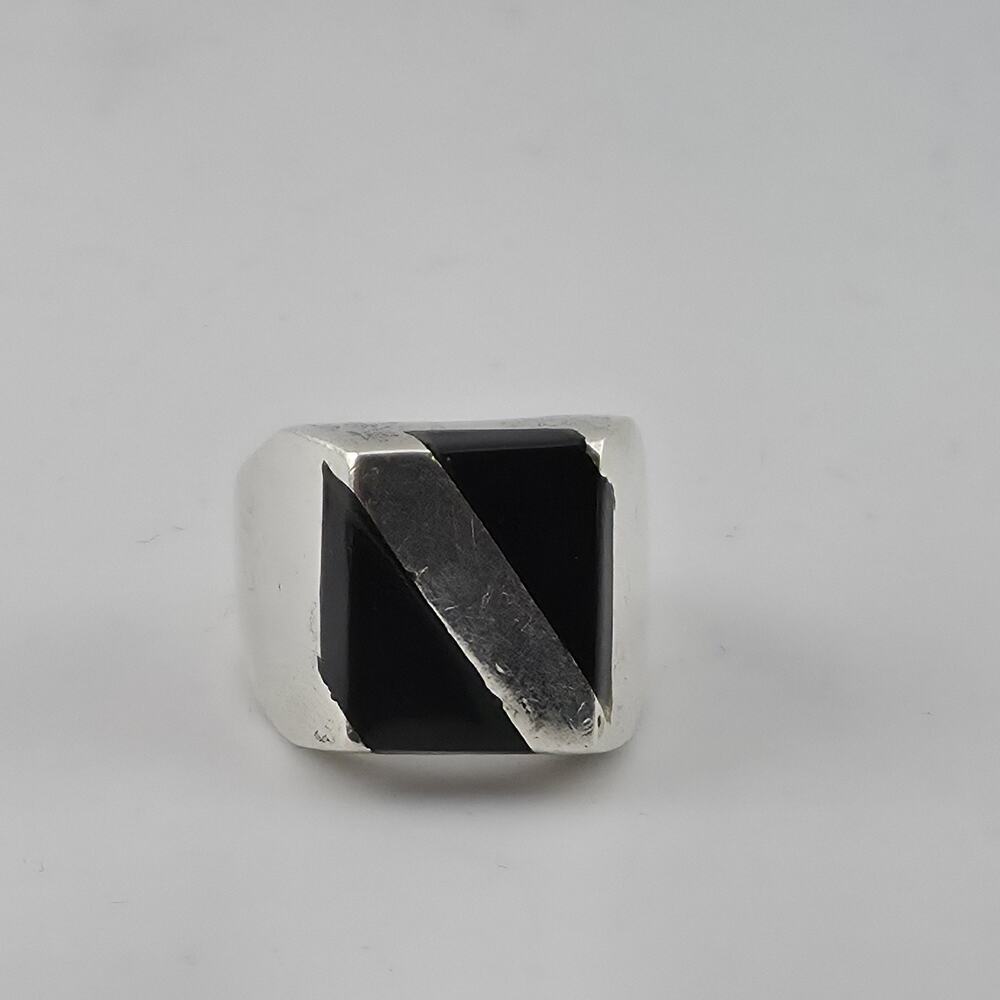 Vintage Mexico 925 Sterling Silver Black Onyx Signet Ring Size 9.5 17.4g Mens - Picture 2 of 15